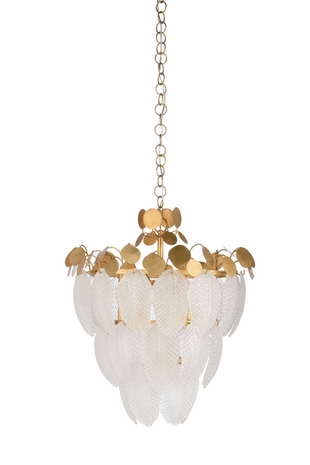 69580 Chelsea House Iron/Glass Antique Gold Leaf/Frosted Glass Leaf Chandelier