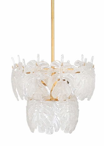69584 Chelsea House Iron/Glass Antique Gold Leaf/Frosted Glass Palm Leaf Chandelier