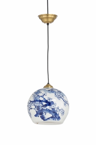 69605 Chelsea House Ceramic Blue/White Glaze Tree Canton Lantern (Sm)