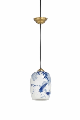 69609 Chelsea House Ceramic Blue/White Glaze Fish Canton Lantern (Med)