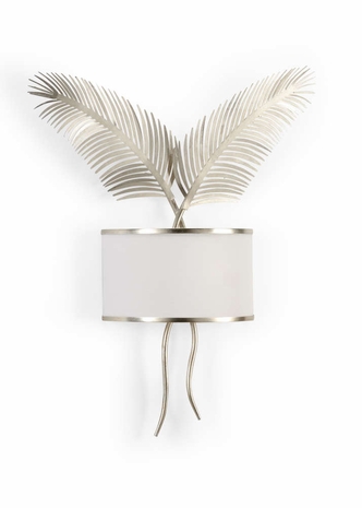 69612 Chelsea House Iron/Linen Fabric Antique Sliver Leaf/ White Double Palm Sconce - Silver