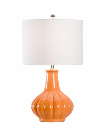 69656 Chelsea House Ceramic Orange Glaze Orange Ribbed Vase Lamp