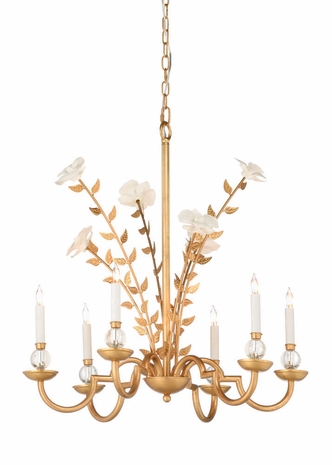 69679 Chelsea House Metal/Porcelain Gold Leaf/White Glaze Orchid Chandelier