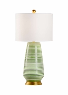 69716 Chelsea House 30in. Ceramic Hive Lamp - Green with Linen Shade and White Glaze/Antique Gold Leaf Finish