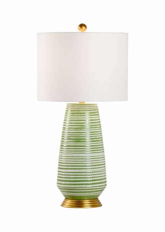 69716 Chelsea House 30in. Ceramic Hive Lamp - Green with Linen Shade and White Glaze/Antique Gold Leaf Finish