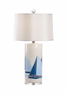 69751 Jamie Merida 33.5in. Ceramic Chesapeake Lamp with Silk Shade and Blues/White Glaze/Clear Finish