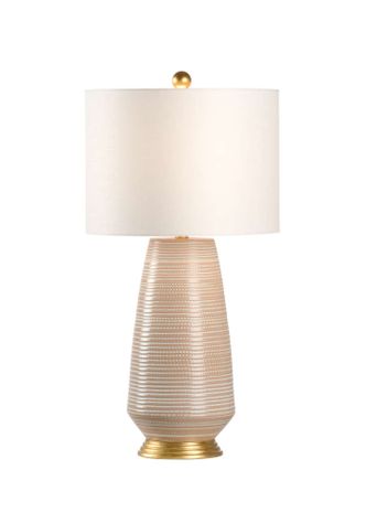 69805 Chelsea House 30in. Porcelain Hive Lamp - Desert with Linen Shade and Brown/Grey/Cream/Antique Gold Leaf Finish
