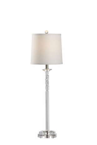 69915 Chelsea House 34in. Crystal Raleigh Buffet Lamp with Linen Shade and Clear Finish