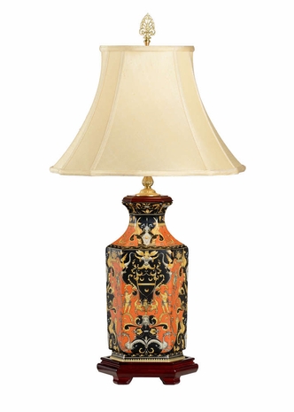 6995 Wildwood Porcelain Hand Painted Hex Vase Lamp