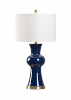 69954 Chelsea House 29in. Ceramic Rockport Beach Lamp with Linen Shade and Cobalt Glaze/Antique Brass Finish