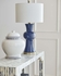 69954 Chelsea House 29in. Ceramic Rockport Beach Lamp with Linen Shade and Cobalt Glaze/Antique Brass Finish