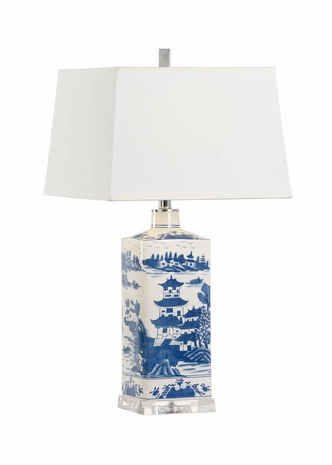 69957 Chelsea House Square Blue And White Lamp