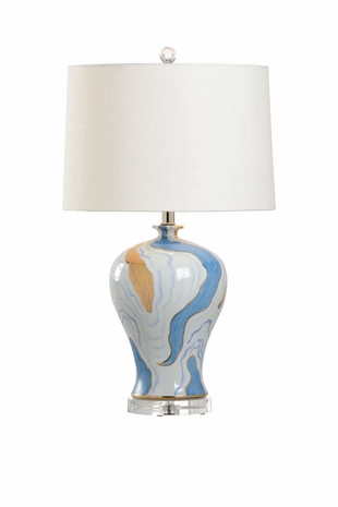 69966 Chelsea House Ceramic Blue/White Glaze/Metallic Gold Caz Ceramic Lamp