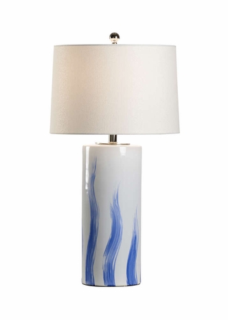 69967 Chelsea House 29in. Ceramic Brush Stroke Lamp with Silkette Shade and Blue/White Glaze Finish