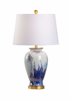 69996 Chelsea House 28.5in. Ceramic Fire Vase Lamp with Silkette Shade and Hand Painted/Antique Gold Leaf Finish