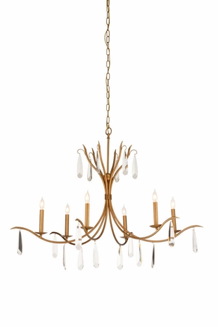 70058 Chelsea House 34in. Iron/Crystal Giulia Chandelier with Antique Gold/Clear Finish
