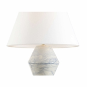 70062 Bill Cain 33.5in. Ceramic Paint Splatter Table Lamp with Linen Shade and Blue Swirl Glaze/Antique Brass Finish