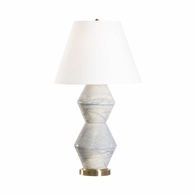 70062 Bill Cain 33.5in. Ceramic Paint Splatter Table Lamp with Linen Shade and Blue Swirl Glaze/Antique Brass Finish