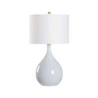 70109 Bill Cain 32in. Ceramic Underhill Lamp - Blue with Linen Shade and Blue Glaze Finish