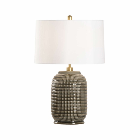 70126 Town Square 25.5in. Ceramic Cooper Table Lamp with Linen Shade and Gray Glaze Finish
