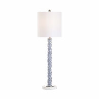 70136 Town Square 39in. Glass/Marble/Metal Emily Table Lamp with Linen Shade and Clear/Gray/Natural White/Nickel Finish