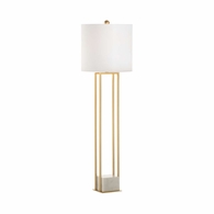 70141 Shayla Copas 38in. Metal/Marble Tower Buffet Lamp with Linen Shade and Brass/Natural White Finish