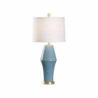 70209 Jamie Merida 29in. Ceramic/Wood St Michael Lamp - Light Blue with Linen Shade and Light Blue Crackled Glaze/Antique Gold Leaf Finish