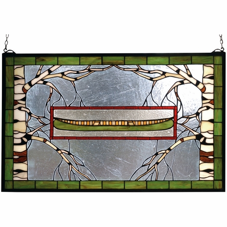 70490 Meyda Tiffany 28"W X 18"H North Country Canoe Stained Glass Window