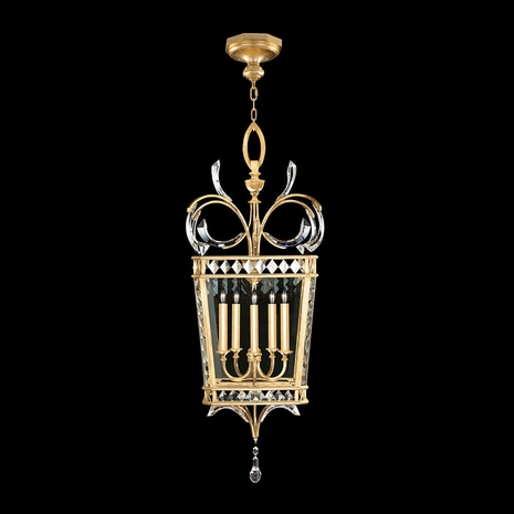 705640-SF3 Fine Art Lamps 5 Light Beveled Arcs 22.5" Square Pendant with Gold Leaf Finish