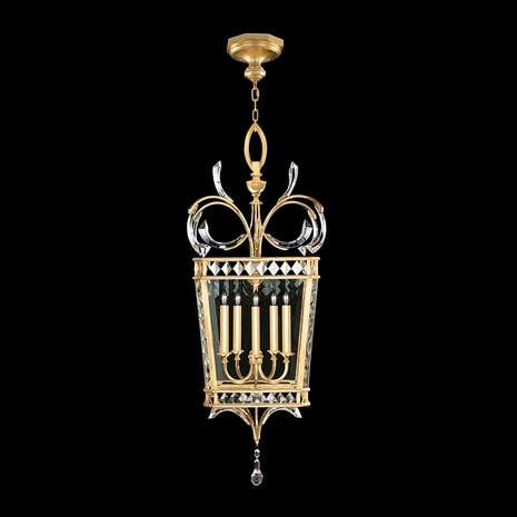 705640-SF3 Fine Art Lamps 5 Light Beveled Arcs 22.5" Square Pendant with Gold Leaf Finish
