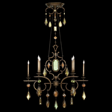 708940-1ST Fine Art Lamps Encased Gems 50"W Oblong Chandelier with Bronze Finish