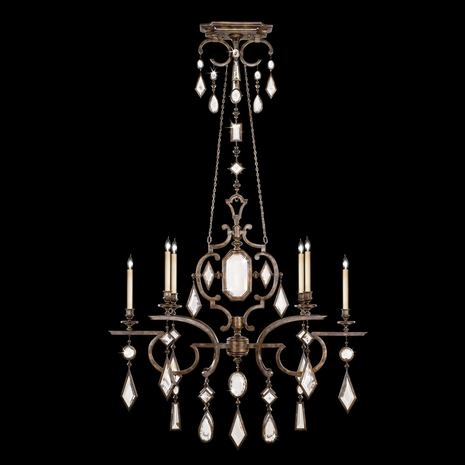 708940-3ST Fine Art Lamps Encased Gems 50"W Oblong Chandelier with Bronze Finish
