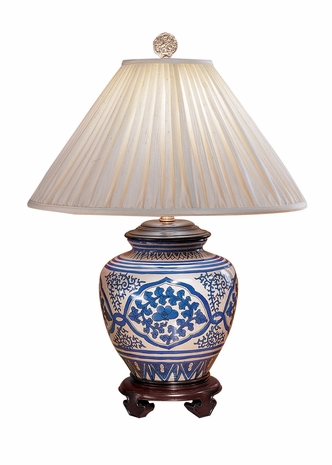 7228 Wildwood Lamps Blue Medallion Lamp with Hand Painted Porcelain Blue White on Crackle