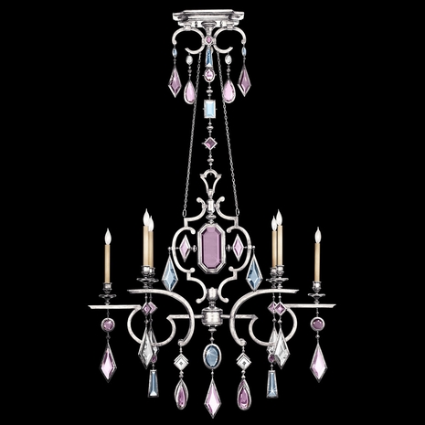 725940-1ST Fine Art Lamps Encased Gems 50"W Oblong Chandelier with Silver Finish