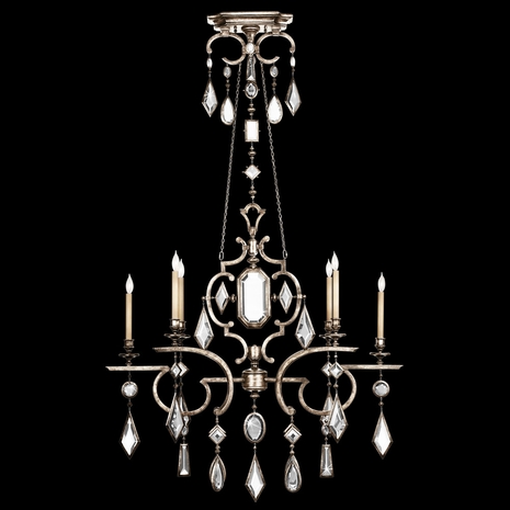 725940-3ST Fine Art Lamps Encased Gems 50"W Oblong Chandelier with Silver Finish