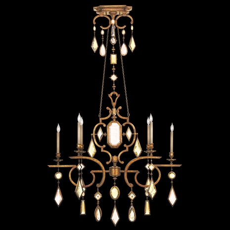 726040-1ST Fine Art Lamps Encased Gems 50"W Oblong Chandelier with Gold Finish