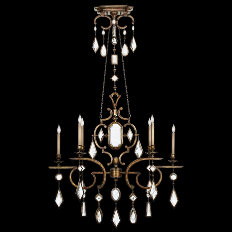 726040-3ST Fine Art Lamps Encased Gems 50"W Oblong Chandelier with Gold Finish