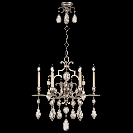 729440-3ST Fine Art Lamps Encased Gems 29"W Round Chandelier with Silver Finish