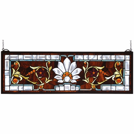 73063 Meyda Tiffany 28"W X 9"H Beveled Ellsinore Transom Stained Glass Window
