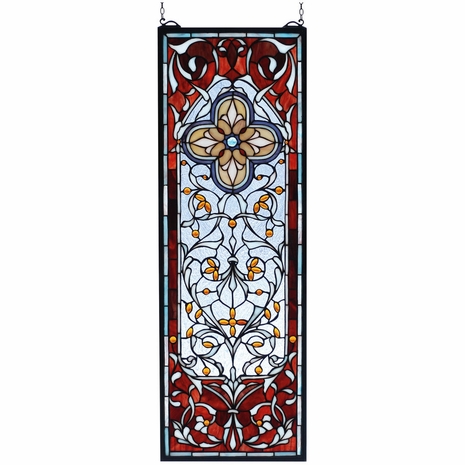 73276 Meyda Tiffany 11"W X 32"H Versaille Quatrefoil Stained Glass Window