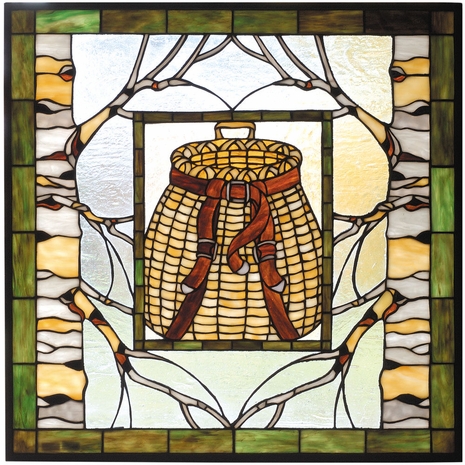73909 Meyda Tiffany 25"W X 25"H Pack Basket Stained Glass Window