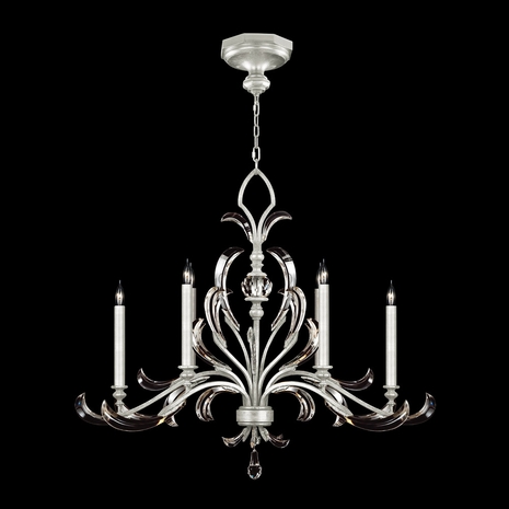 739240-4 Fine Art Lighting Beveled Arcs 44"W Oblong Chandelier with Silver Leaf Finish