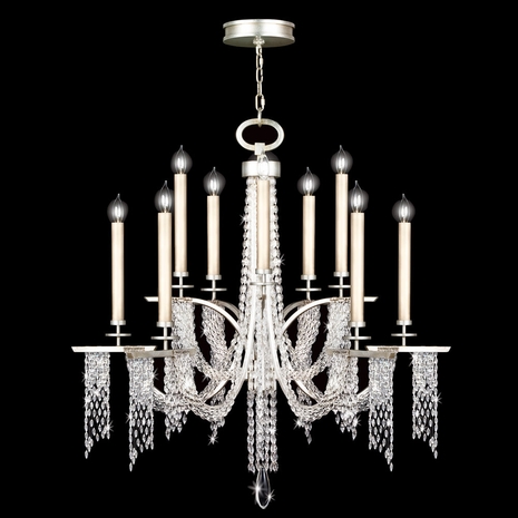 748840ST Fine Art Lamps 10 Light Cascades 42" Round Chandelier with Silver Finish