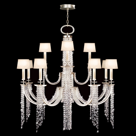 749040ST Fine Art Lamps 12/4 Light Cascades 52" Round Chandelier with Silver Finish