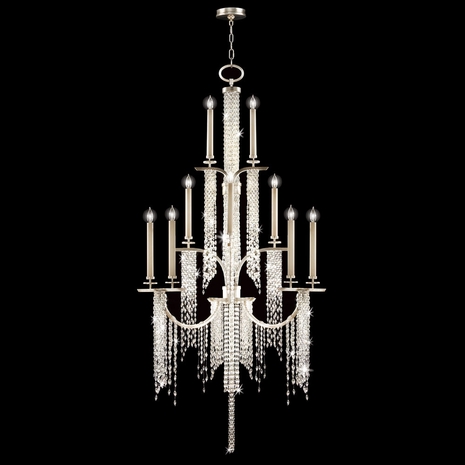 749640ST Fine Art Lamps 16 Light Cascades 45" Round Chandelier with Silver Finish