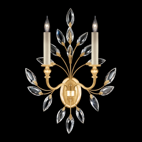 752350-SF3 Fine Art Lamps 2 Light Crystal Laurel 23" Sconce with Gold Leaf Finish