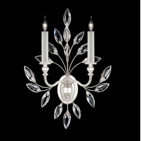 752350-SF4 Fine Art Lamps 2 Light Crystal Laurel 23" Sconce with Silver Leaf Finish