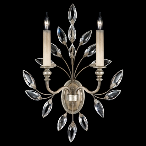 752350ST Fine Art Lamps 2 Light Crystal Laurel 23" Sconce with Silver Finish