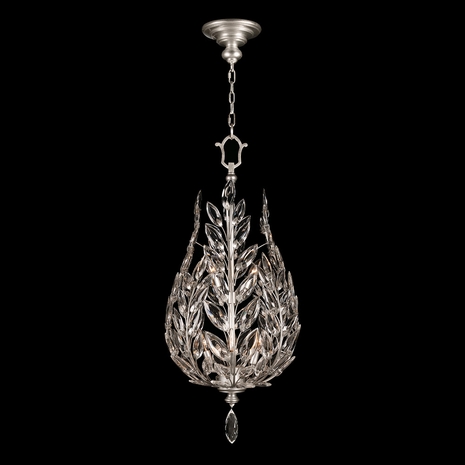 753840-SF4 Fine Art Lamps 6 Light Crystal Laurel 18" Round Pendant with Silver Leaf Finish