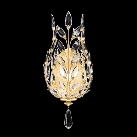 759650-SF3 Fine Art Lamps 1 Light Crystal Laurel 21" Sconce with Gold Leaf Finish